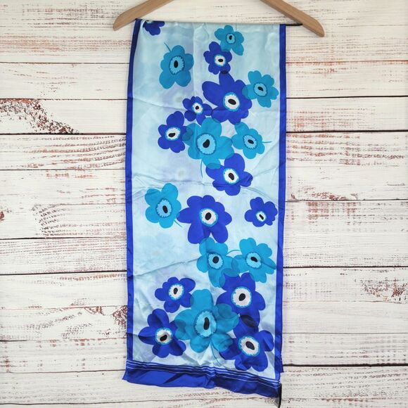 AK Anne Klein Silk SHEER Scarf 62” x 14" Rectangle Floral Pieni Unikko Pattern - Picture 6 of 7